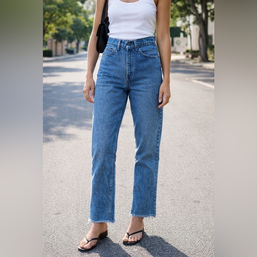 Vintage 1980s Levis 536 Womens Jeans 27x27 High Waist Raw Hem Denim Orange Tab